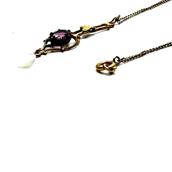 Antique Art Nouveau Amethyst and Opalescent Glass Pendant: Gold Filled Necklace - Picture 7 of 12